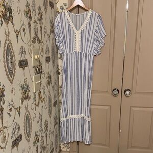 Blue and White Striped Maxi Dress